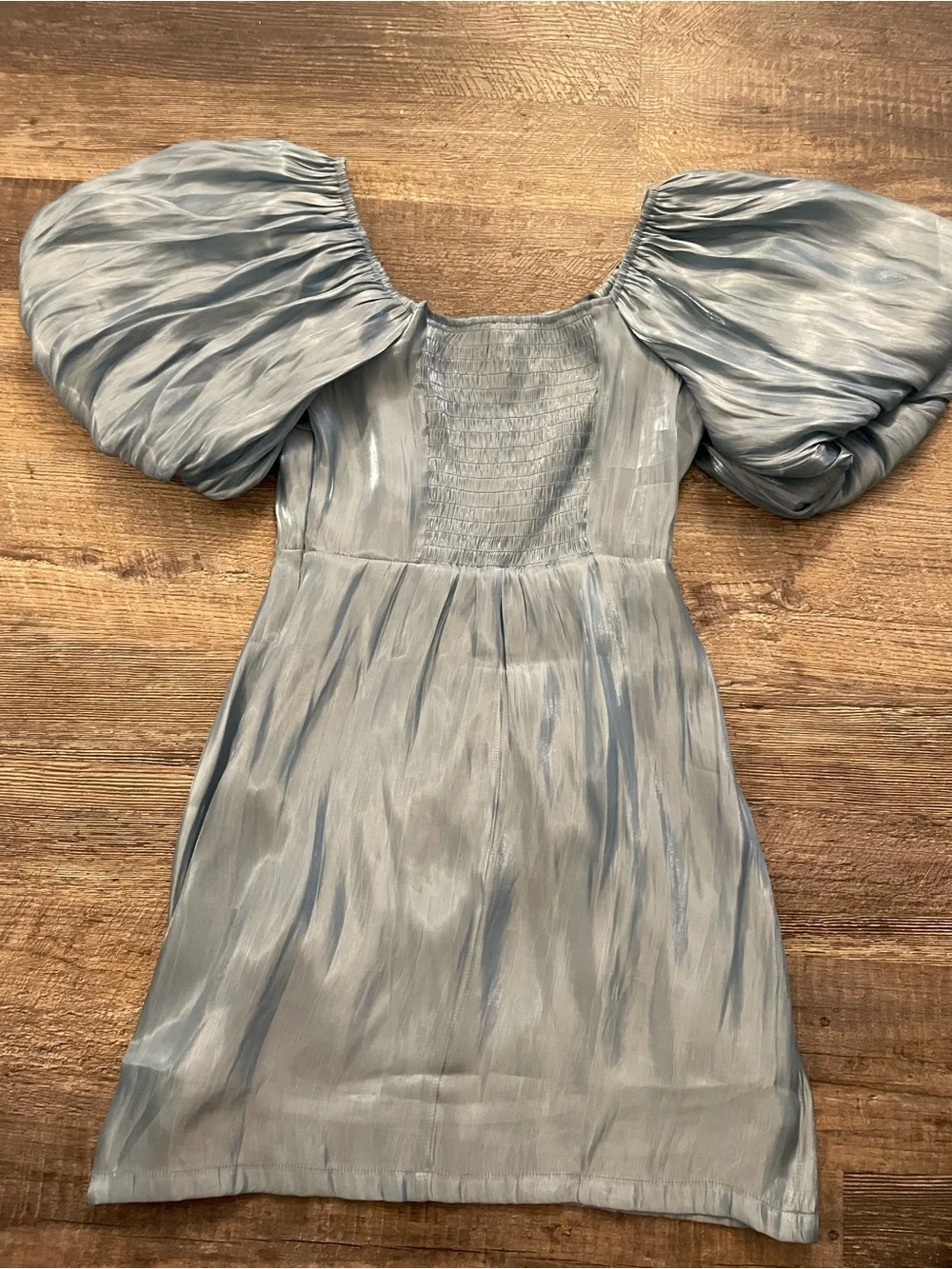easel Puff Sleeve Shiny Satin Blue Dress